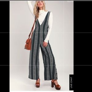 LuLus Green striped overalls